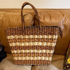 Brown and Tan Woven Tote Bag
